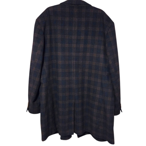 Enzo Tovare Wool Car Coat Men's 54 L Blue Orange Plaid Lined Insulated Jacket - Picture 6 of 15